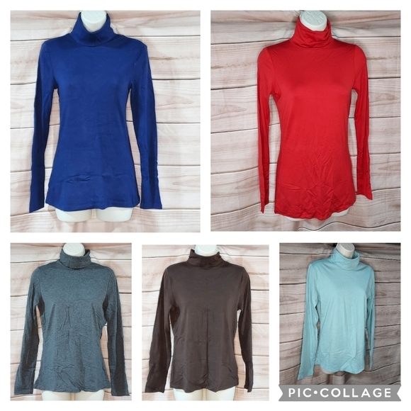 Old Navy GAP Lands End 5 piece lot turtlenecks blue red gray brown turquoise S M - Picture 1 of 16